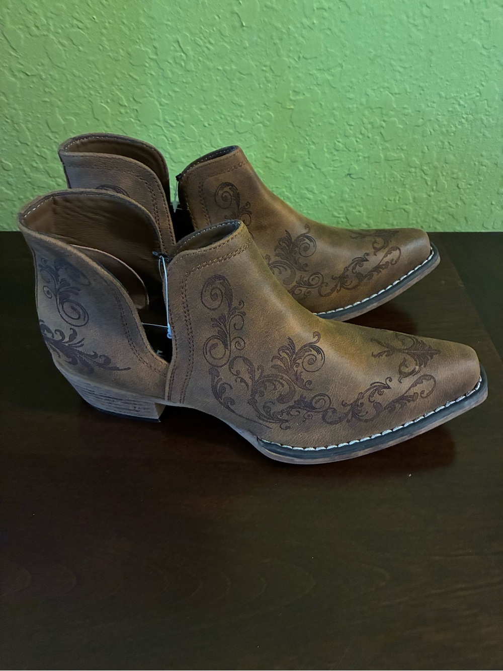 Roper Taupe Floral-Embossed Ankle Booties - Picture 7 of 8